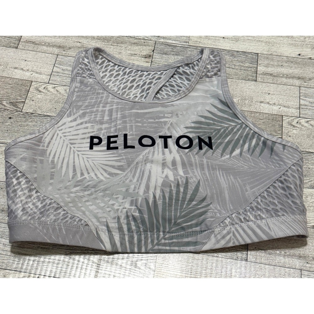 Peloton x WITH Wear It To Heart Grey Palm Print Mesh Back Sports Bra Large